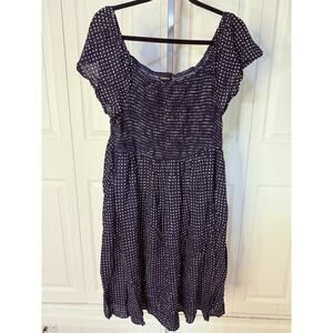Torrid 3 navy blue polka dot smocked midi dress